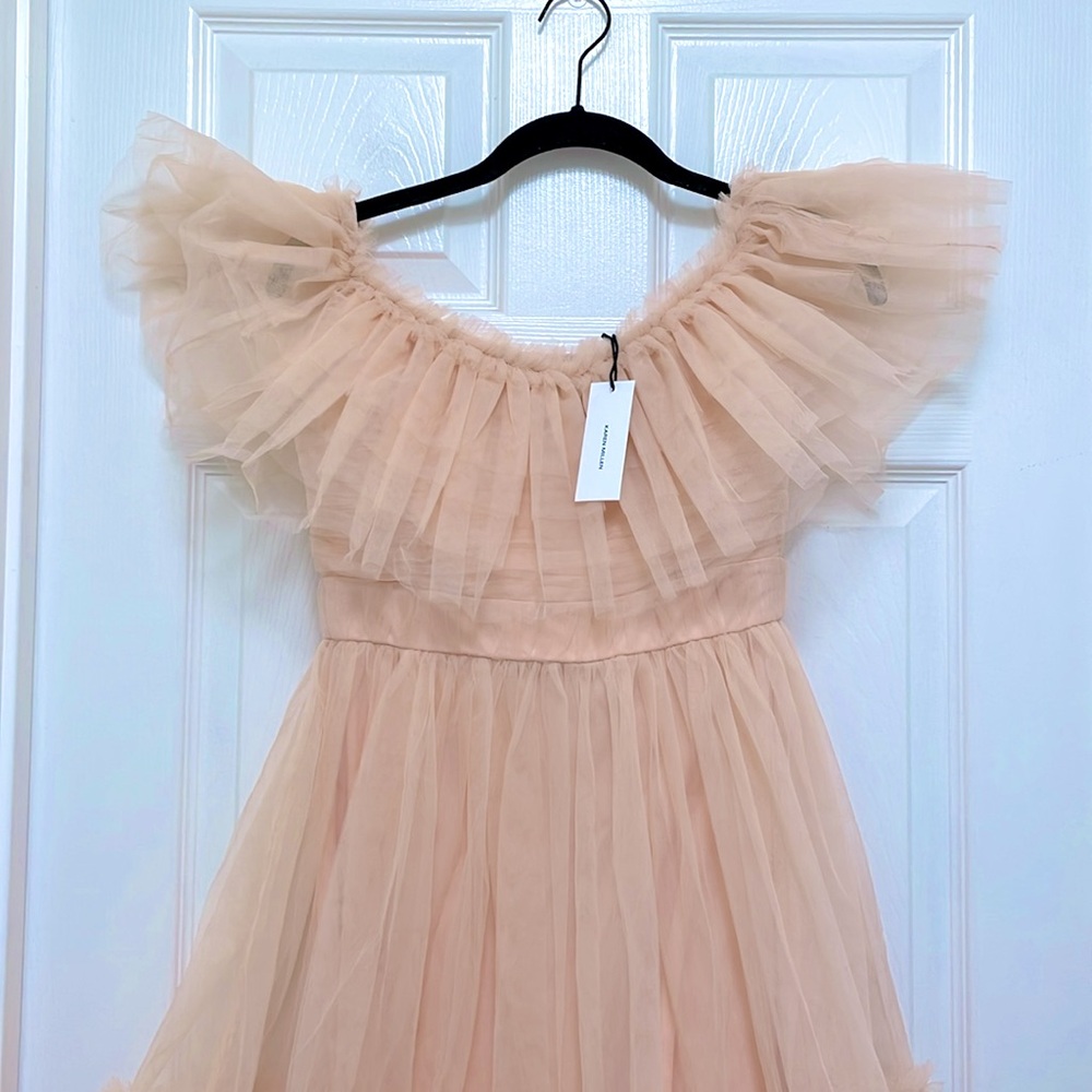 NWT Karen Millen Tulle Corseted Bardot Maxi Dress in Blush - Picture 7 of 11